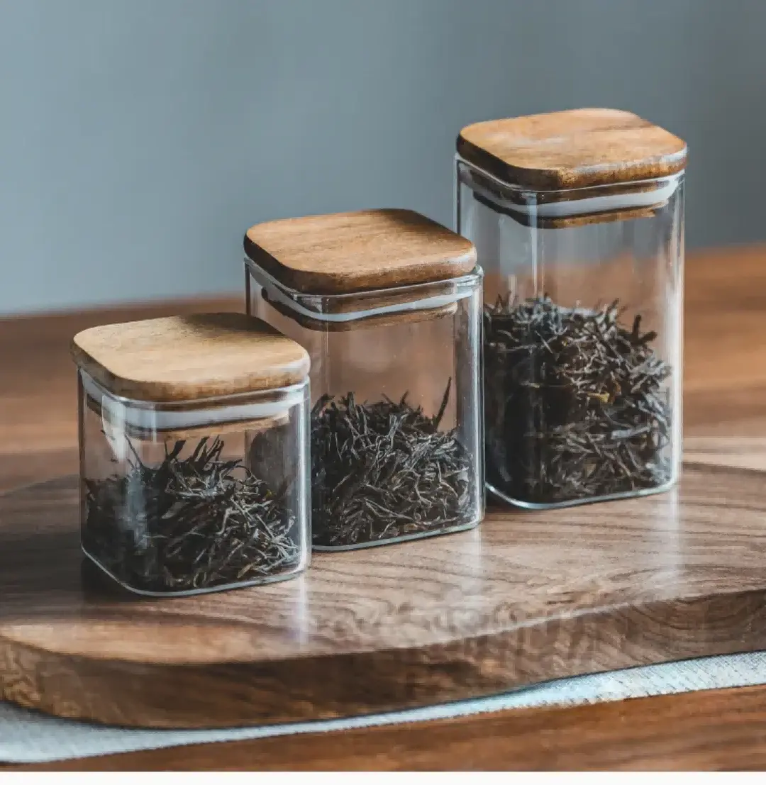 Square storage container with lovewood lid