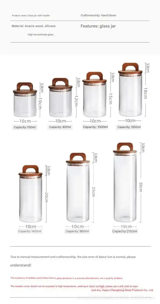 Mandarin orange wood handle-covered glass storage jar