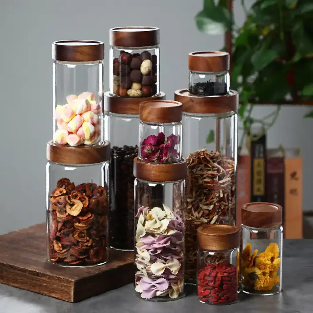 Premium Glass Jar with Acacia Wood Lid Premium Glass Jar with Acacia Wood Lid