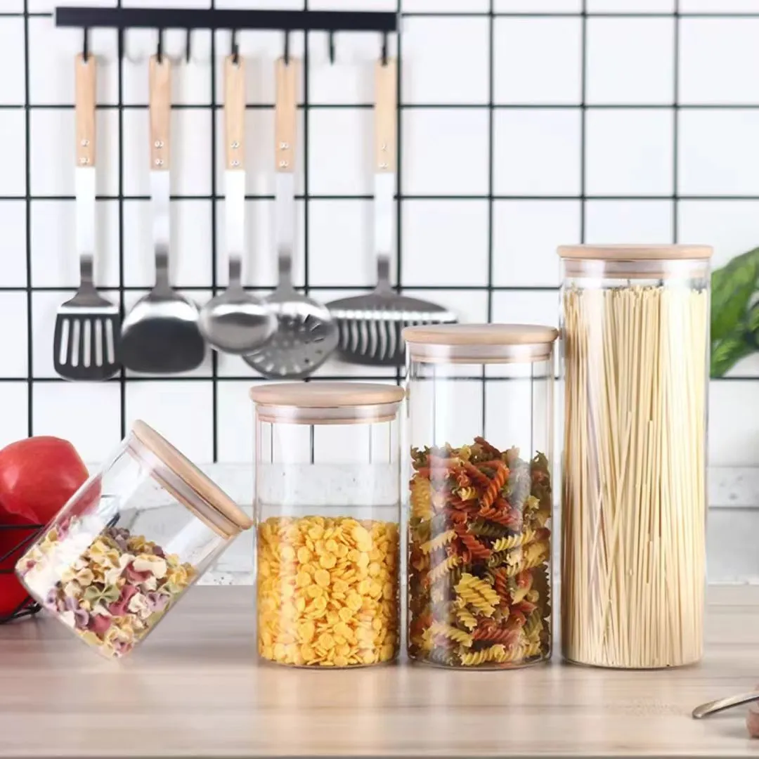 Clear Glass Jars with Bamboo Lids