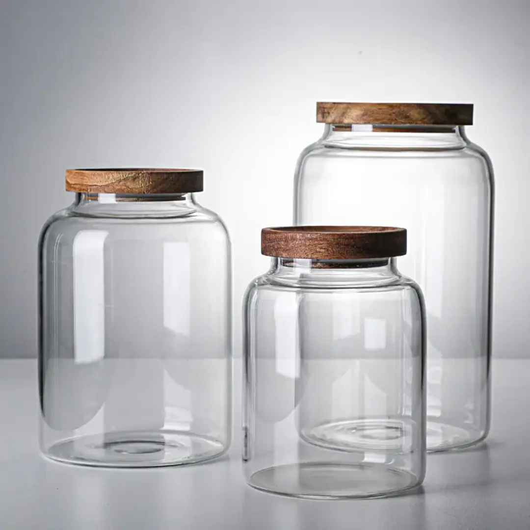	 clear glass storage jars
